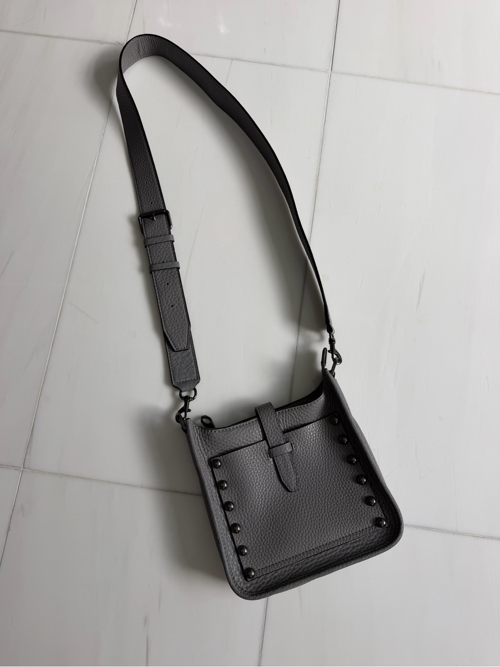 Gray pebbled leather Crossbody with studs - Rebecca Minkoff